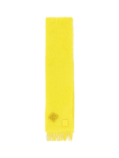 Shop Loewe Anagram Embossed Fringed Scarf In Yellow