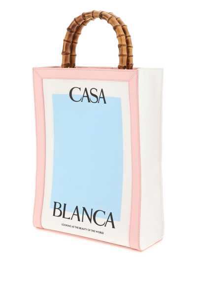 Shop Casablanca Canvas Tote Bag In Pink,light Blue,white