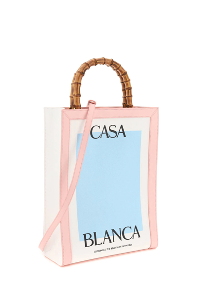 Shop Casablanca Canvas Tote Bag In Pink,light Blue,white