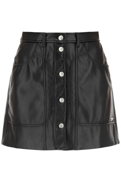 Shop Diesel Button Down Faux Leather Mini Skirt In Black