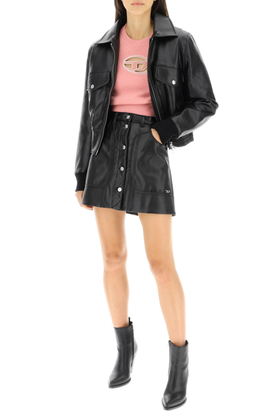 Shop Diesel Button Down Faux Leather Mini Skirt In Black