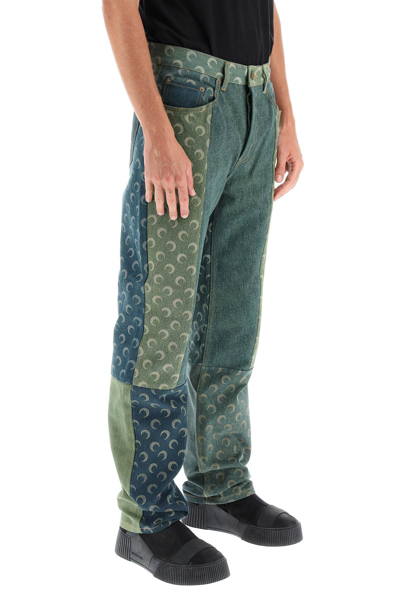 Shop Marine Serre 'petrichor' Patchwork Jeans In Blue