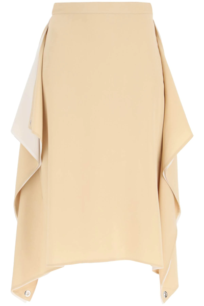 Shop Burberry 'thea' Silk Midi Skirt In Beige