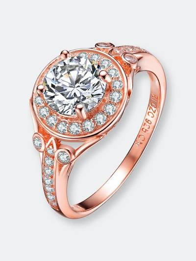 Shop Genevive Sterling Silver Rose Gold Plated Cubic Zirconia Halo Engagement Ring