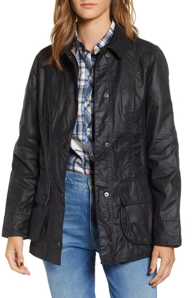 Shop Barbour Beadnell Waxed Cotton Jacket In Navy