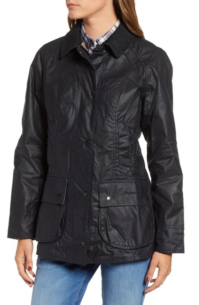 Shop Barbour Beadnell Waxed Cotton Jacket In Navy