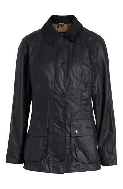 Shop Barbour Beadnell Waxed Cotton Jacket In Navy