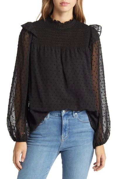 Shop Nikki Lund Yannis Smocked Clip Dot Blouse In Black