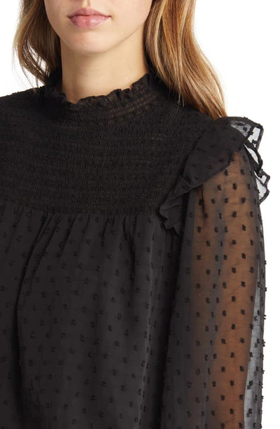 Nikki Lund Yannis Smocked Clip Dot Blouse In Black