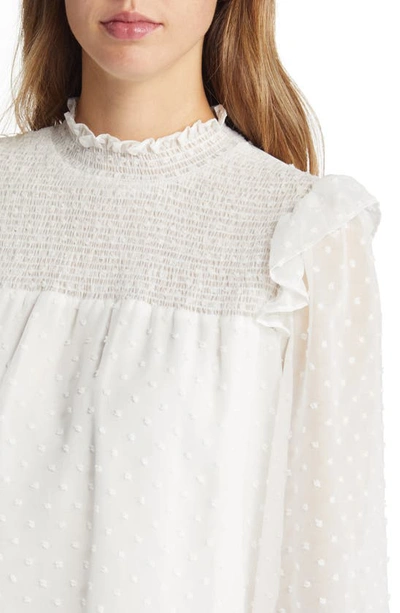 Nikki Lund Yannis Smocked Clip Dot Blouse In White