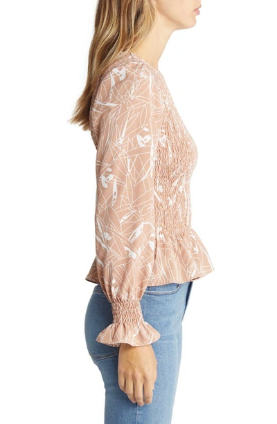 Nikki Lund Winona Abstract Print Cotton Blend Blouse In Beige