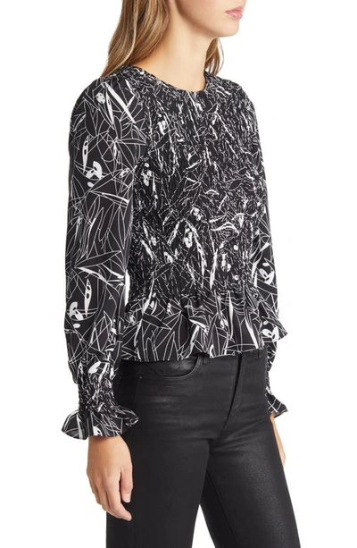 Nikki Lund Winona Abstract Print Cotton Blend Blouse In Black