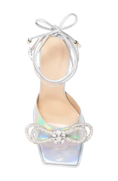 Mach&mach Double Bow Crystal-embellished Iridescent Leather Platform Pumps In Iridescent Silver