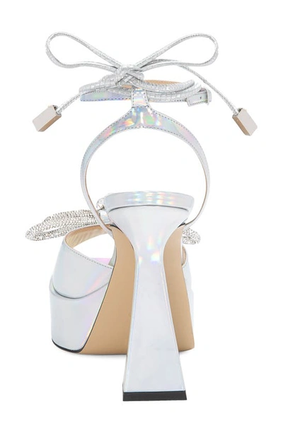 Mach&mach Double Bow Crystal-embellished Iridescent Leather Platform Pumps In Iridescent Silver