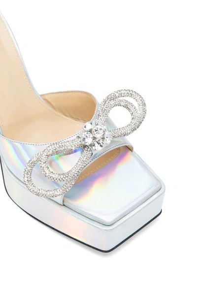 Mach&mach Double Bow Crystal-embellished Iridescent Leather Platform Pumps In Iridescent Silver