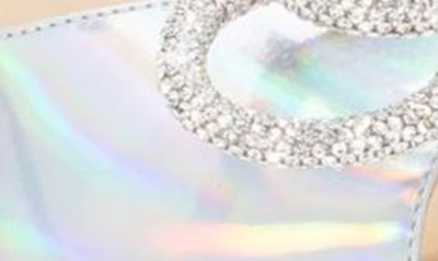 Mach&mach Double Bow Crystal-embellished Iridescent Leather Platform Pumps In Iridescent Silver