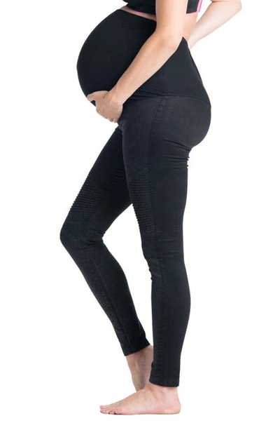 Shop Preggo Leggings Moto Maternity Leggings In Black Out