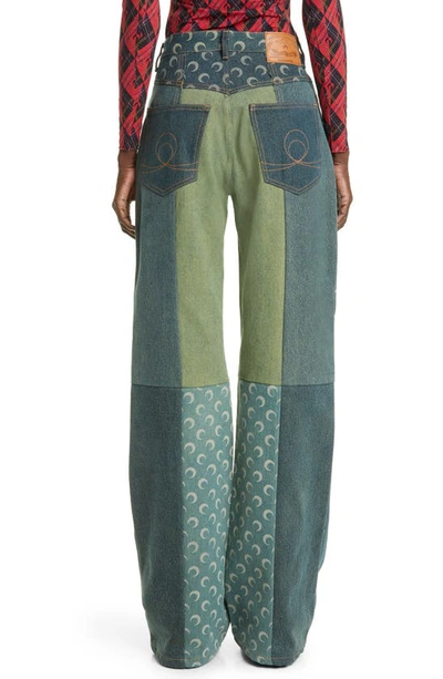 Marine Serre Moon Print Wide Leg Jeans In Green
