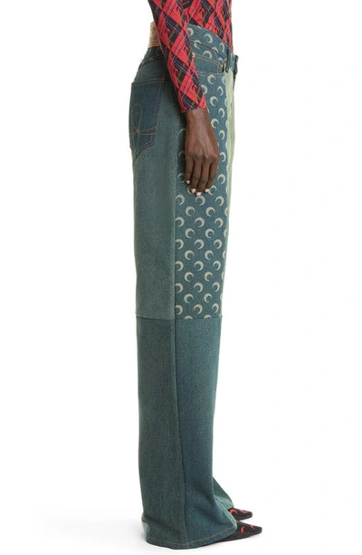 Marine Serre Moon Print Wide Leg Jeans In Green