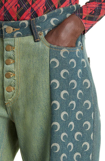 Marine Serre Moon Print Wide Leg Jeans In Green