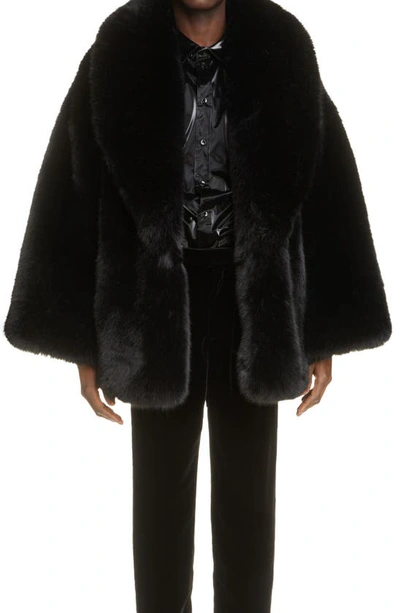 Shop Saint Laurent Shawl Collar Faux Fur Coat In Nero