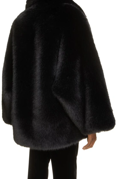 Shop Saint Laurent Shawl Collar Faux Fur Coat In Nero