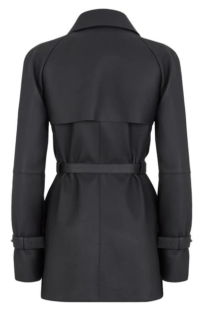 Shop Fendi Waxed Leather Trench Jacket In Black