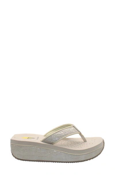 Volatile 'mini Croco' Wedge Sandal In Off White