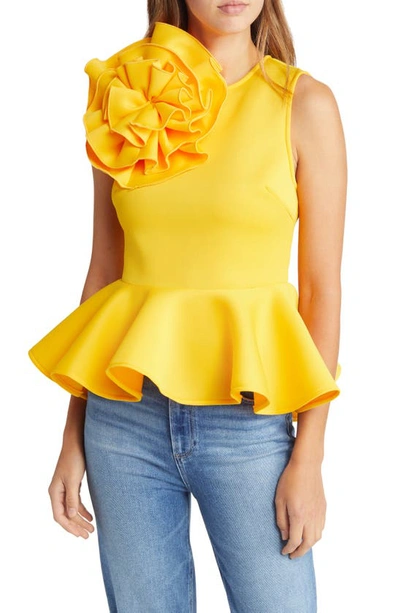 Shop Nikki Lund Coco Sleeveless Peplum Top In Yellow