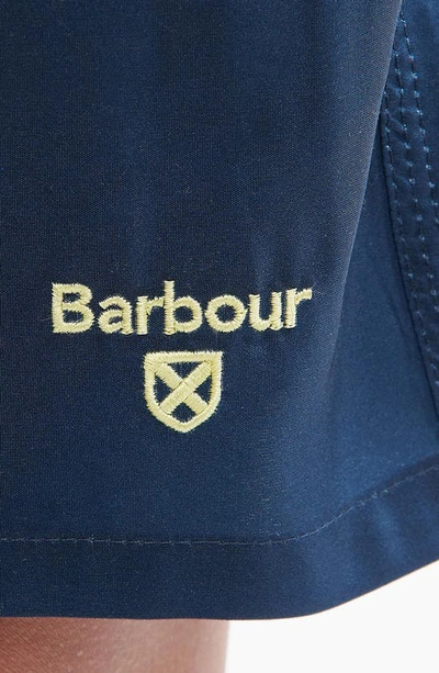 Shop Barbour Kids' Cornwall Stripe Swim Trunks In Force Blue