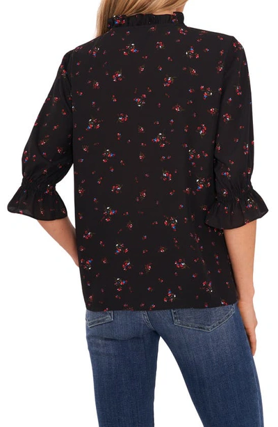 Shop Cece Floral Print Split Neck Blouse In Rich Black