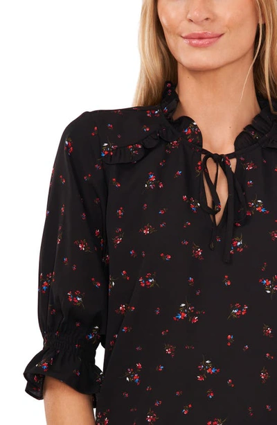 Shop Cece Floral Print Split Neck Blouse In Rich Black