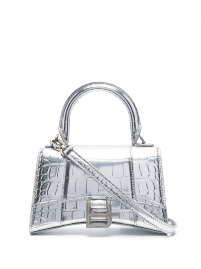 Shop Balenciaga Hourglass Xs Embossed Tote Bag In Silver
