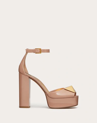 Shop Valentino Garavani Open Toe Pump With One Stud Platform In Patent Leather 120mm Woman Rose Cannelle