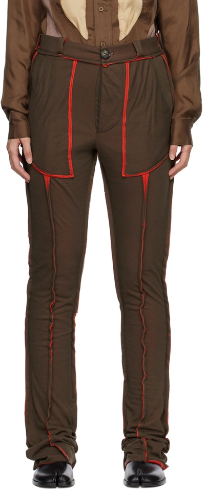 Edward Cuming Brown & Red Raw Edge Lounge Pants In Brown/ Red