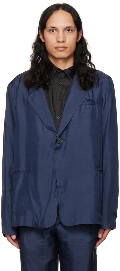 Shop Edward Cuming Ssense Exclusive Navy Tailored Blazer In Navy Blue