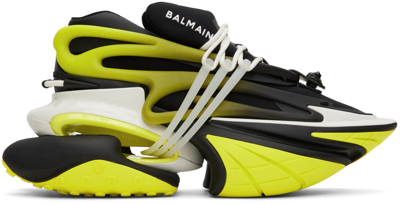 Shop Balmain Black & Green Unicorn Sneakers In Eff Noir/vert Fluo