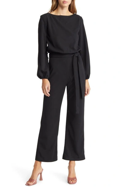 Shop Nikki Lund Joy Long Sleeve Tie Waist Jumpsuit In Black