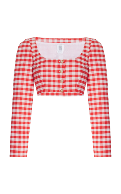 Shop Rosie Assoulin Gingham Cotton Cropped Top In Print