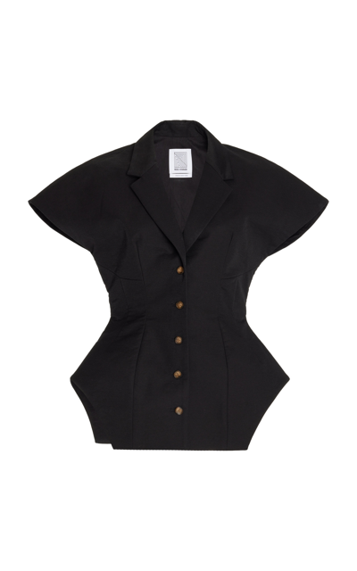Shop Rosie Assoulin Hippy Structured Cotton Top In Black