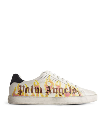 Shop Palm Angels Leather Spray Print Sneakers In White