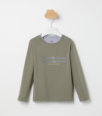 Shop Brunello Cucinelli Long-sleeved Slogan T-shirt (4-12 Years) In Green