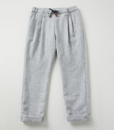 Shop Brunello Cucinelli Virgin Wool Drawstring Trousers (4-12 Years) In Grey