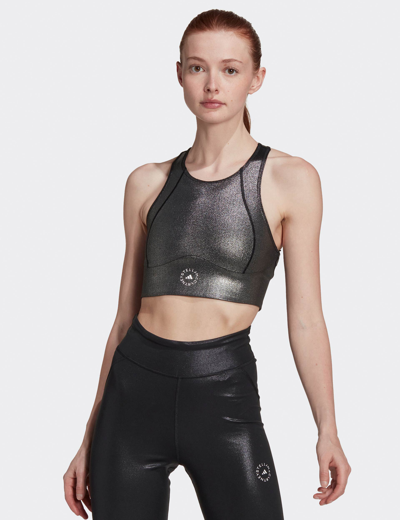 Shop Adidas By Stella Mccartney Shiny Training Crop Top In Black