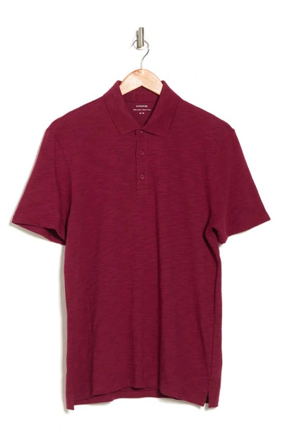 Shop Vince Short Sleeve Slub Polo In Red Currant