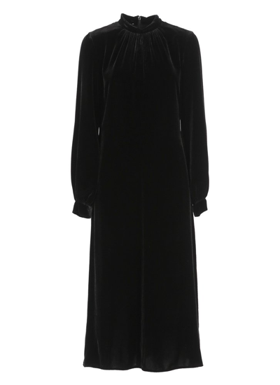 Shop Boutique Moschino Mock Neck Velvet Midi Dress In Black