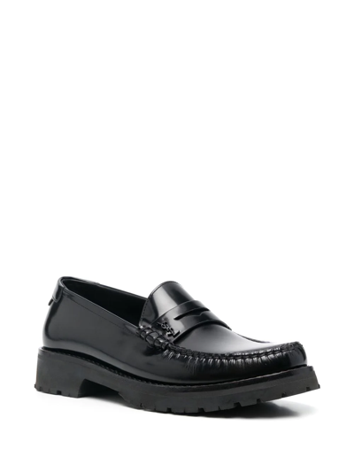 Shop Saint Laurent Le Loafer High-shine Finish Flat Shoes In Black