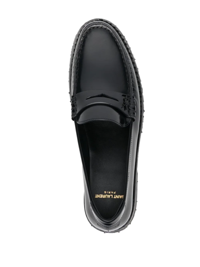 Shop Saint Laurent Le Loafer High-shine Finish Flat Shoes In Black