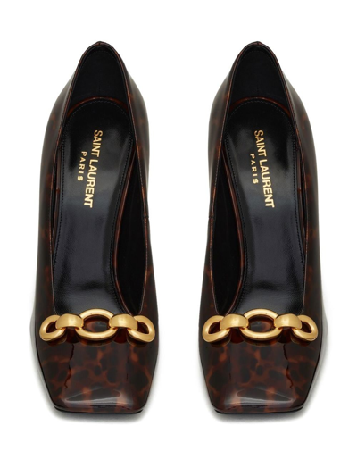 Shop Saint Laurent Swing 110mm Tortoiseshell Pumps In Red