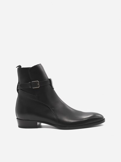 Saint Laurent Black Leather Hedi Boots | ModeSens